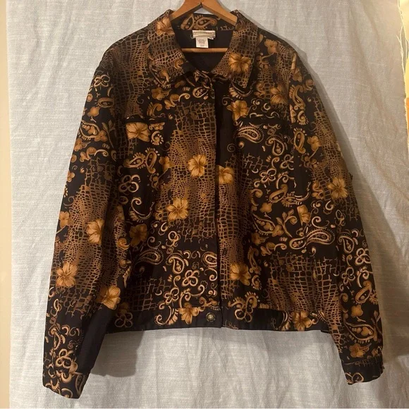 Coldwater Creek Jacket Button Up Long Sleeve Black/Gold Women’s Sz 3X NWOT - Picture 1 of 8